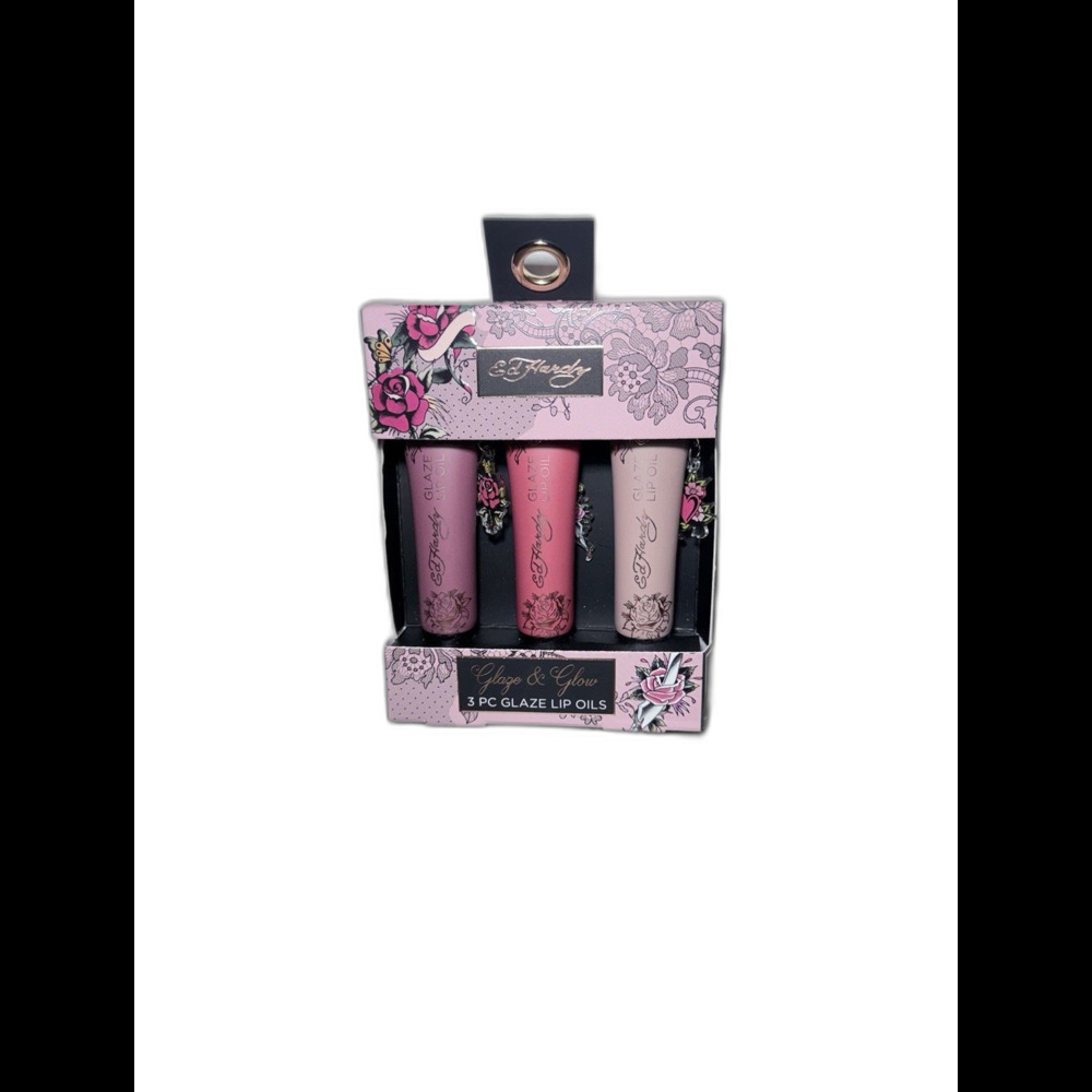 Ed Hardy Glaze & Glow 3 Pc Lip Oils Set with Charms New In Box